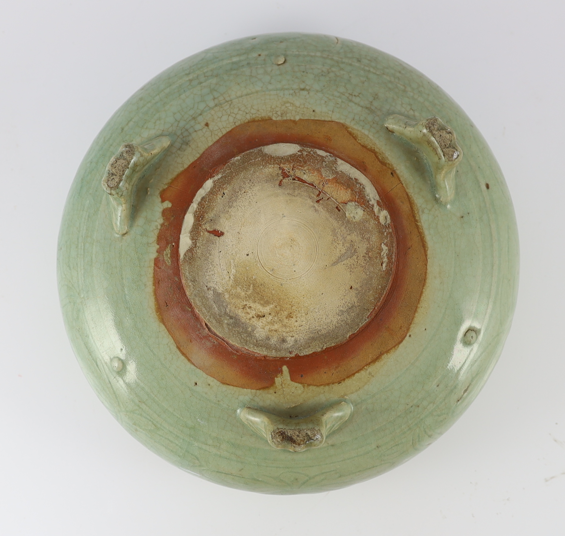 A large Chinese Longquan celadon ‘magnolia’ tripod censer, Ming dynasty